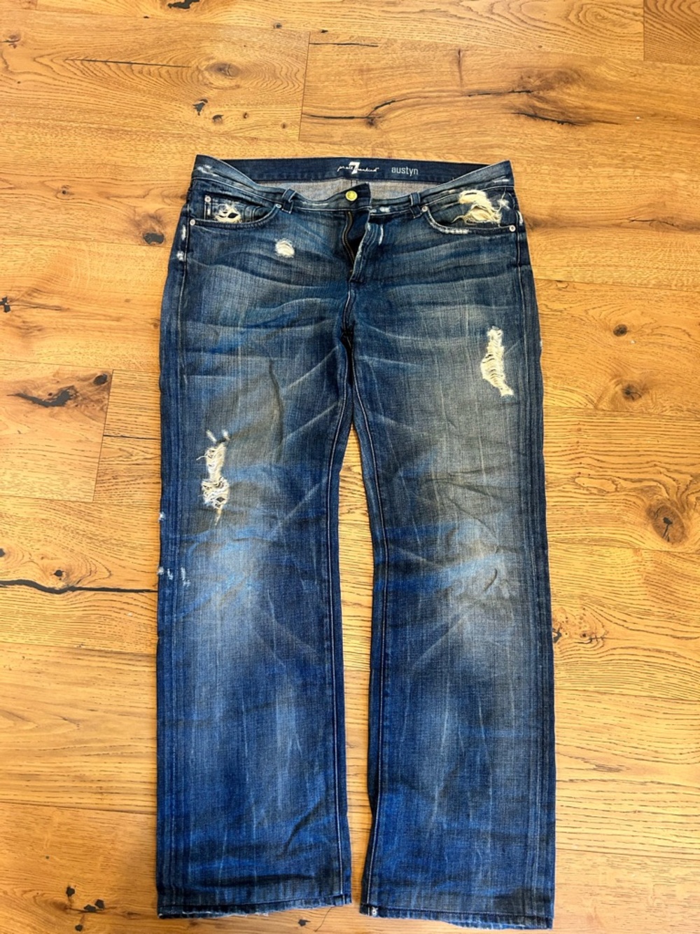 7 For All Mankind Men Jeans Straight - Dark Blue Distressed